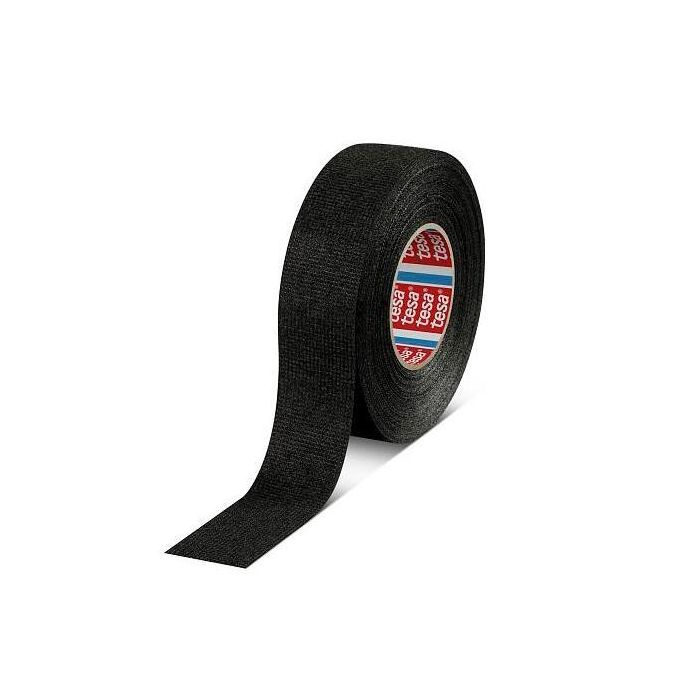 Tesa 51608 Cinta Adhesiva Textil de Vellón PET para Cableado, 19 mm x 15 m, Negro (Set de 8) (Set de 8)