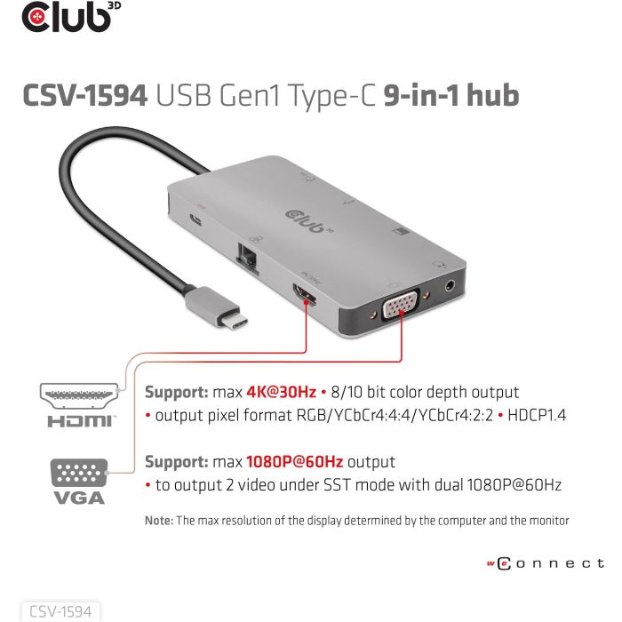 Club3D USB-C 9in1-HUB >HDMI/VGA/2xUSB/USB-C/RJ45/SD PD100W 3 Club3D USB-C 9in1-HUB >HDMI/VGA/2xUSB/USB-C/RJ45/SD PD100W 3