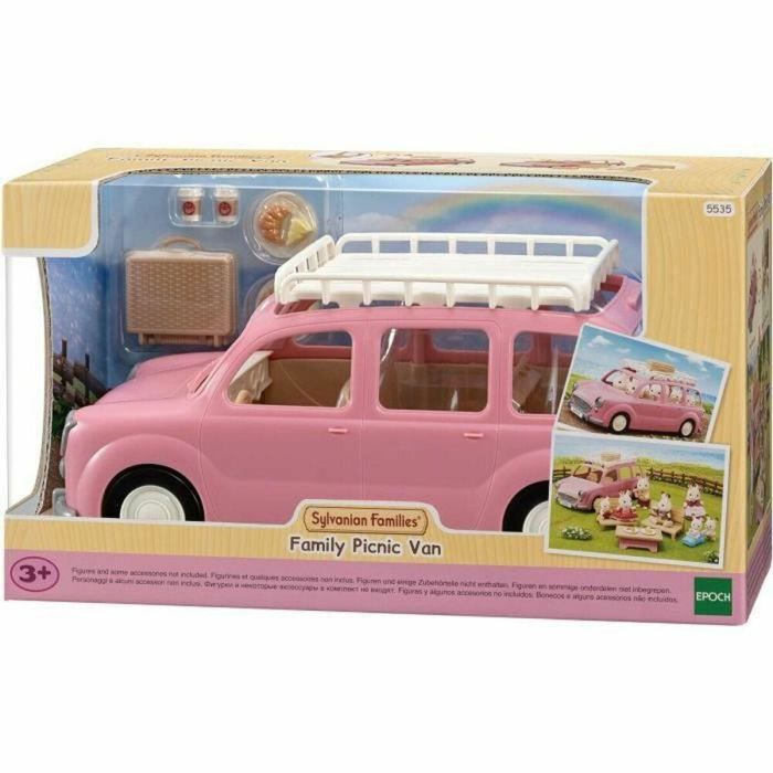 Sylvanian Families Minivan Rosa de Juguete con Set de Picnic Completo para Niños, Vehículo Familiar con Capacidad para 7 Personajes