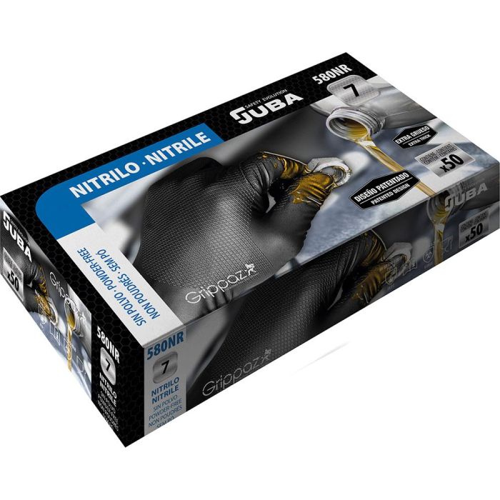 Juba Guante desechable de nitrilo sin polvo negro, Talla 9 - Caja 50 unidades, Ambidiextro, 0,15 mm grosor 2 Juba Guante desechable de nitrilo sin polvo negro, Talla 9 - Caja 50 unidades, Ambidiextro, 0,15 mm grosor 2