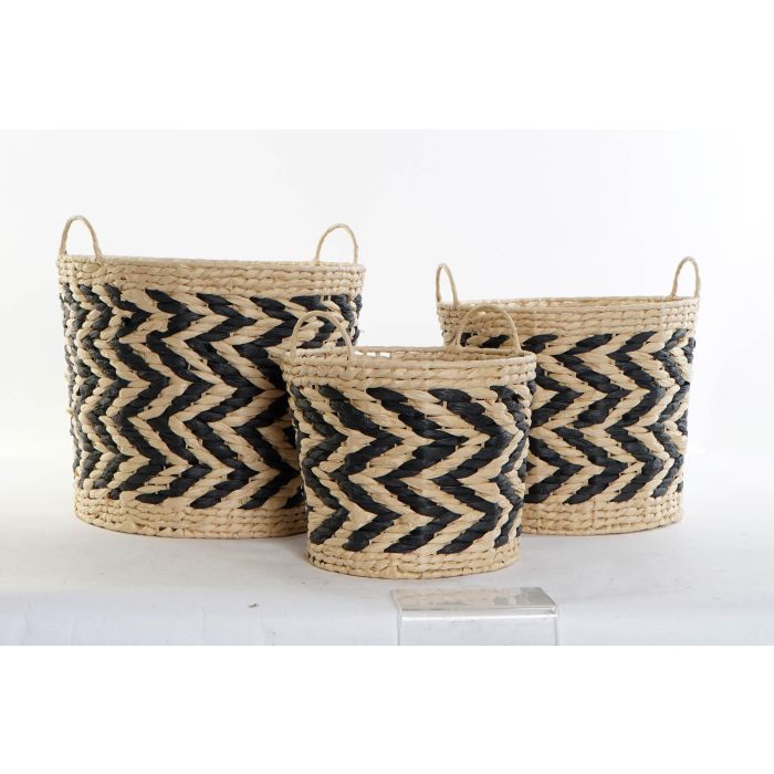 DKD Home Decor Cesta Balines Set de 3 Marron Claro Negro Fibra 40 x 35 x 40 cm 3