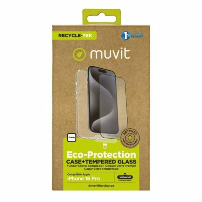 Muvit Funda Recycletek para Apple iPhone 16 con Protector de Pantalla y Kit de Limpieza Bio Sostenible 9