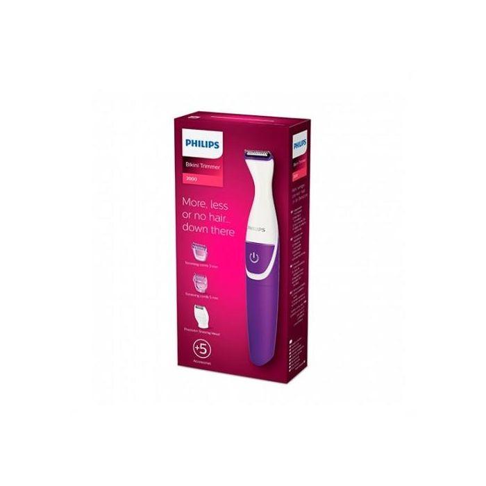 Philips Depiladora Perfiladora Essential BikiniGenie Morado Lavable, Cabezal de Corte Preciso, Incluye Peines-Guía y Funda 2