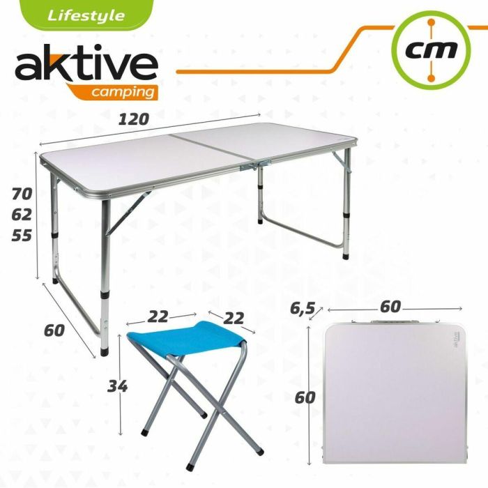 Mesa camping con 4 taburetes 120x60x70cm 2 Mesa camping con 4 taburetes 120x60x70cm 2