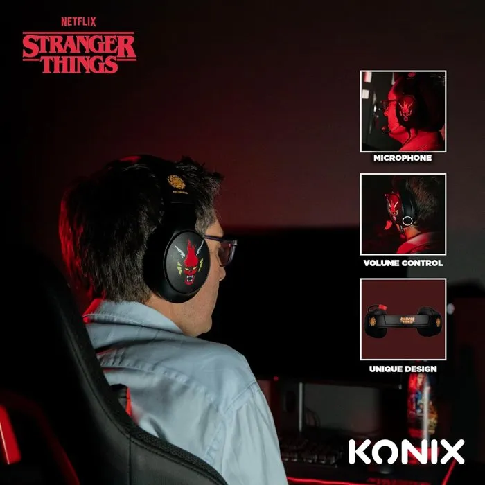 Konix Stranger Things Auriculares Gaming para PC, PS5, Switch 2 y Xbox, Supraaurales con Cable de 1.5 m y Micrófono, AACBN15997