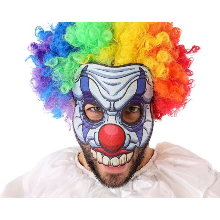 Mascara de Payaso Temerario con Dientes Afilados y Pelo Multicolor para Halloween, Fiestas Temáticas y Disfraces