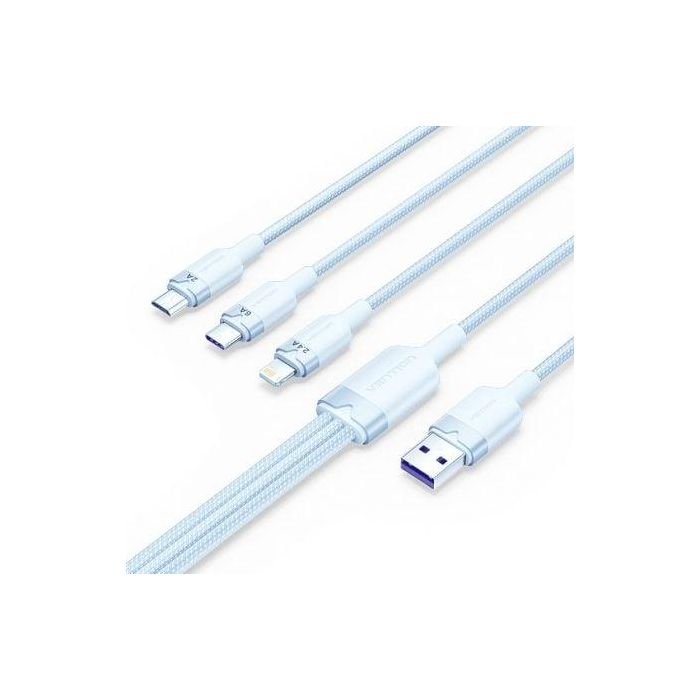 Cable USB 2.0 Lightning Vention CTPLG/ USB Macho/ USB Tipo-C Macho - MicroUSB Macho - Lightning Macho/ 1.5m/ Azul