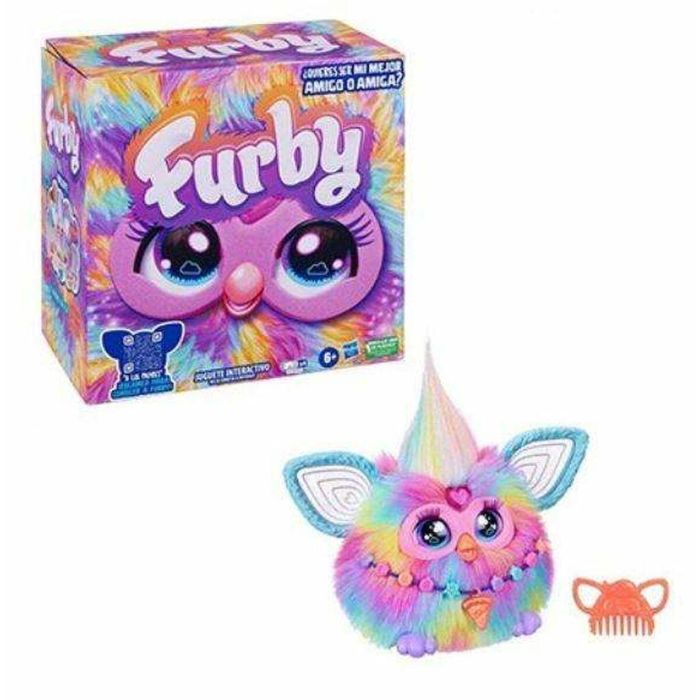 HASBRO Furby Dj Rainbow con +1000 Interacciones, Cuerpo Arcoíris Luminoso, 5 Modos de Juego, Emite Sonidos, Español, 6+ años