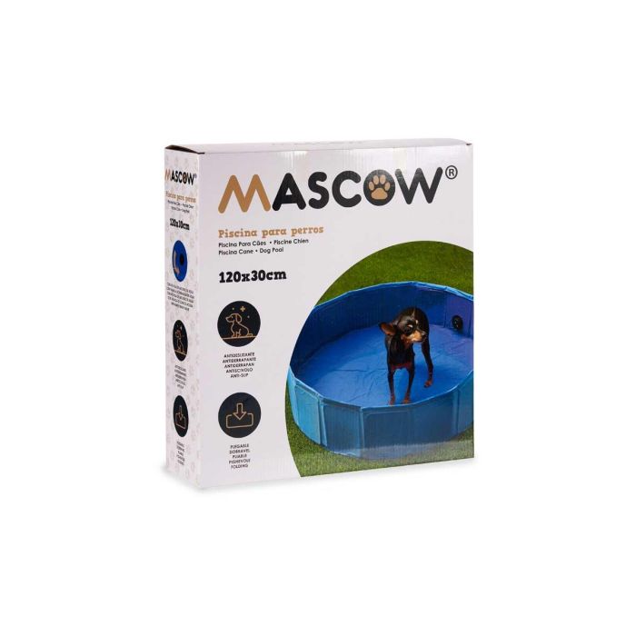 MASCOW Piscina Perro Poliester 120x30 cm Azul Antideslizante Plegable con Valvula de Vaciado (Set de 4) 2