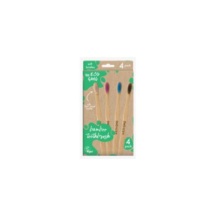 THE ECO GANG Pack Cepillo de Dientes Adulto Suave 4 Unidades de Bambú Sostenible Vegano