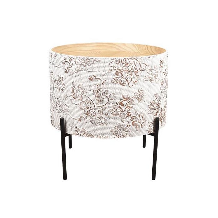 DKD Home Decor Mesita Auxiliar Shabby Blanco Negro con Tapa, de MDF y Metal, Desmontable, 38 x 39 x 38 cm