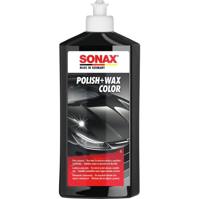 Sonax SX02961000 Abrillantador + Cera Negra 500 mL para Pintura Negra, limpia, restaura brillo intenso y camufla arañazos. Sonax SX02961000 Abrillantador + Cera Negra 500 mL para Pintura Negra, limpia, restaura brillo intenso y camufla arañazos.