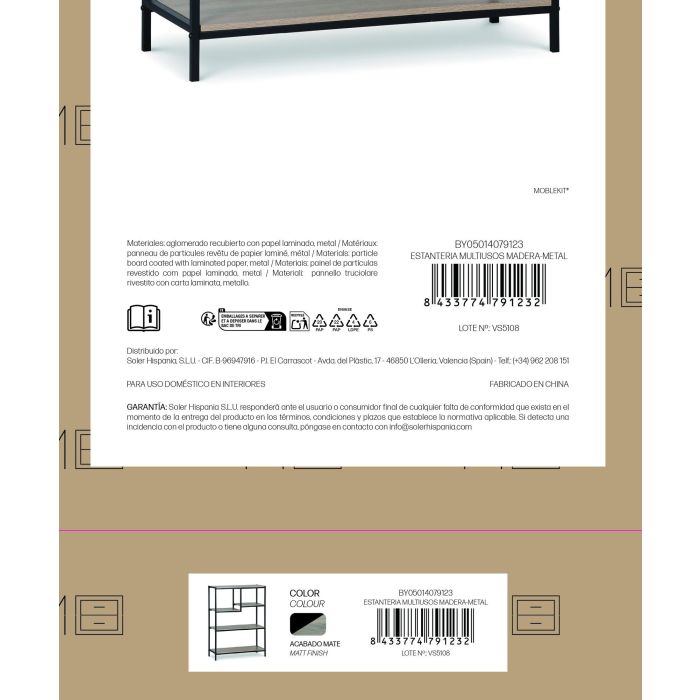 Inde Estantería Multiusos Madera-Metal Moblekit 75x30x100 cm 4 Inde Estantería Multiusos Madera-Metal Moblekit 75x30x100 cm 4