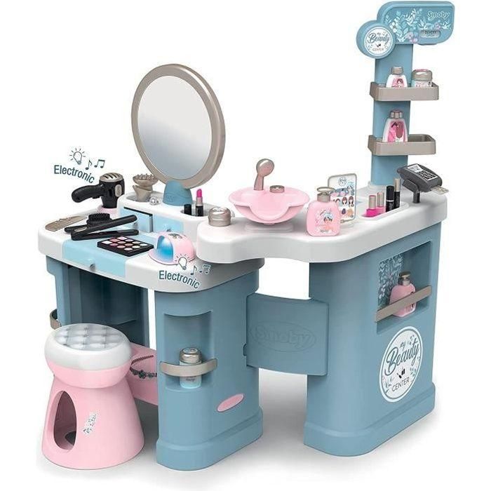 Smoby - My Beauty Center - Beauty Institute for Children - Peluquería + Uñas + Maquillaje - Funciones de luz y sonido - 32 Accesos