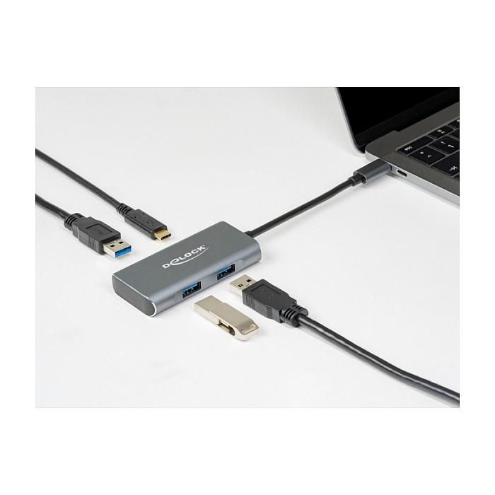 DeLOCK Hub USB 3.2 Gen 2 Tipo C Externo - 10 Gbps con 3 Puertos USB-A y 1 Puerto USB-C, Aluminio, Color Negro/Gris, Longitud de Cable 0.12 m 2 DeLOCK Hub USB 3.2 Gen 2 Tipo C Externo - 10 Gbps con 3 Puertos USB-A y 1 Puerto USB-C, Aluminio, Color Negro/Gris, Longitud de Cable 0.12 m 2