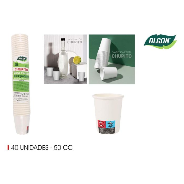 Set de 40 vasos de cartón para chupito 50 cc - Algon (36 Cajas) Set de 40 vasos de cartón para chupito 50 cc - Algon (36 Cajas)