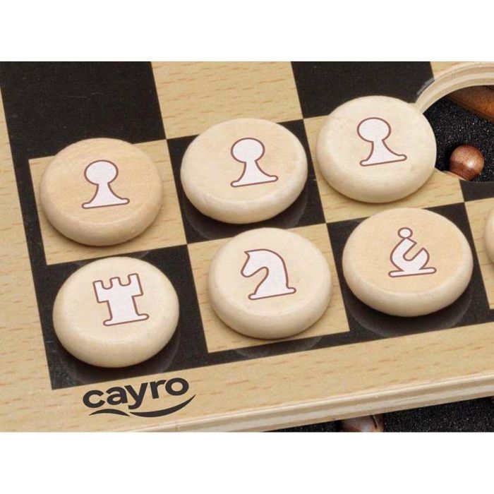 Cayro Juego de Ajedrez Clásico de Madera para Niños y Adultos, Estuche Metálico Resistente, Edad 7+ Años, Multilingüe, 12x19.5x5 cm