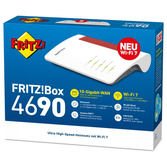AVM FRITZ!Box 4690 Router Wi-Fi 7 Doble Banda (2,4 GHz / 5 GHz) Ethernet Rojo Blanco 2