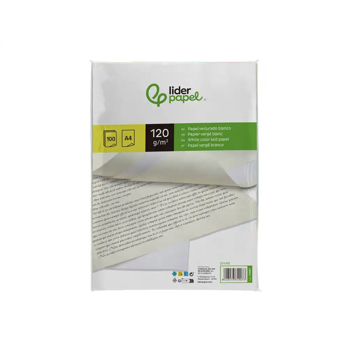 Liderpapel Papel Verjurado A4 120g/m² Blanco Paquete 100 Hojas 1 Liderpapel Papel Verjurado A4 120g/m² Blanco Paquete 100 Hojas 1