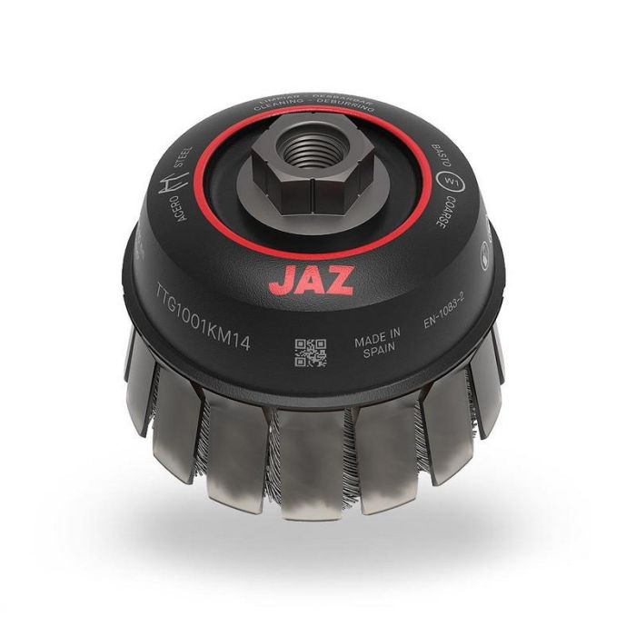 JAZ TTG 100X0.50XM14 Cepillo de Taza para Amoladora Angular, Diámetro 100mm, Alambre 0.50mm, Rosca M14. Herramienta de Limpieza y Desbaste.