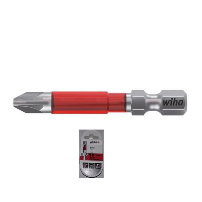 WIHA Pz 49Mm Juego de 5 Puntas de Atornillar con Torsión UV Rojo Pz2 Vástago 1/4'' (49mm)