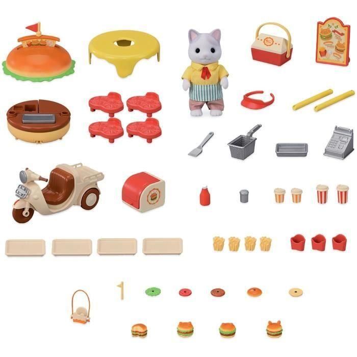 Juego de Catering - SYLVANIAN FAMILIES - Puesto de hamburguesas - Papa Latte Cat y Scooter 2