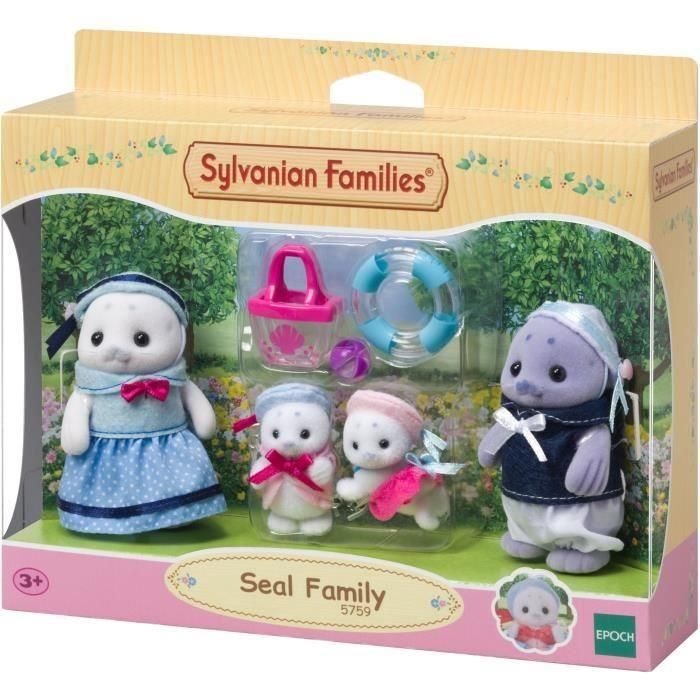 Familia Articulada - SYLVANIAN FAMILIES - Familia Focas - 4 Personajes y Accesorios de Playa