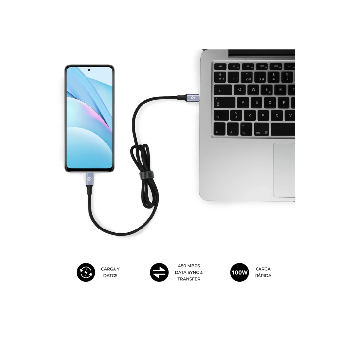Subblim SUBCAB-C10001 Cable USB-C a USB-C Carga Rápida 100W PD 3.0 & QC 3.0, 480Mbps, 1m, Nylon Trenzado, Compatible iPhone 15, MacBook, Samsung, Negro 3 Subblim SUBCAB-C10001 Cable USB-C a USB-C Carga Rápida 100W PD 3.0 & QC 3.0, 480Mbps, 1m, Nylon Trenzado, Compatible iPhone 15, MacBook, Samsung, Negro 3