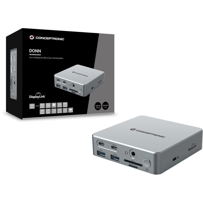 Conceptronic DONN25G Docking Station 15 En 1 Plata USB 3.2 Gen 2 Type-C HDMI Ethernet 5
