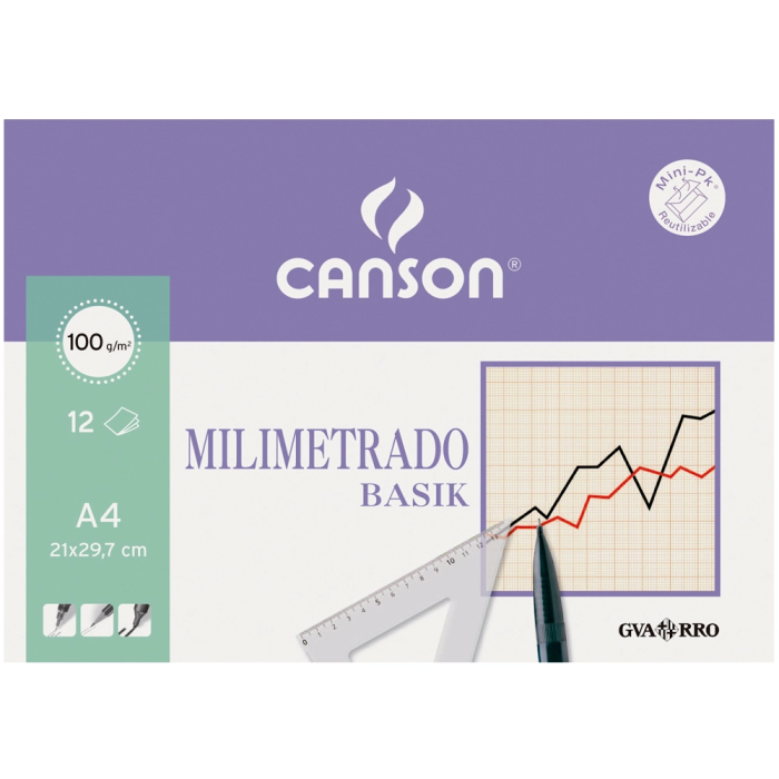 Canson Minipack Basik Papel Dibujo Milimetrado 100 gr. 21x29,7 cm 12 Hojas 1