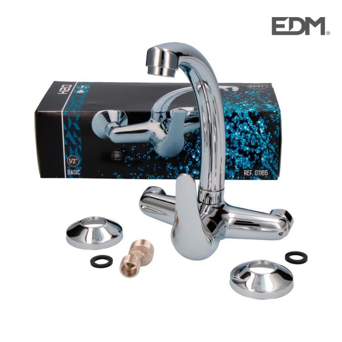 Edm Grifo monomando de cocina caño alto empotrado, cromado, cuerpo de latón con mango de zinc, cartucho cerámico 2