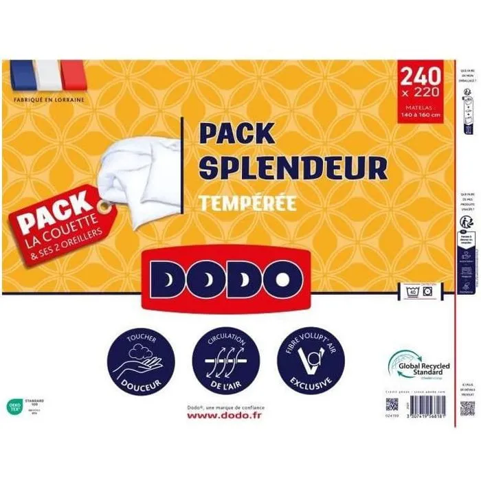 Dodo Pack Edredón Blanco 220 x 240 cm + 2 Almohadas 60 x 60 cm Relleno 100% Poliéster FCS 300 g/m² 3 Dodo Pack Edredón Blanco 220 x 240 cm + 2 Almohadas 60 x 60 cm Relleno 100% Poliéster FCS 300 g/m² 3