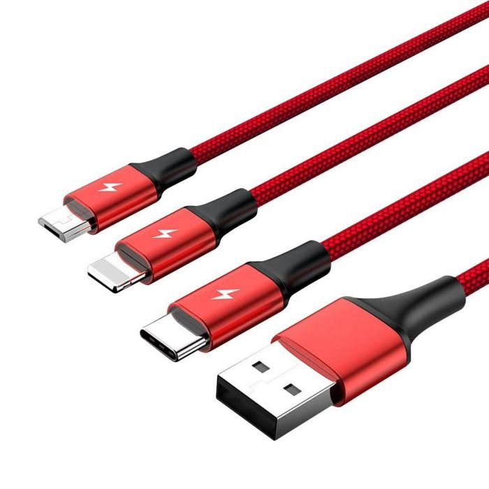 Cable USB a Micro USB, USB-C y Lightning Unitek C4049RD Rojo 1,2 m 0