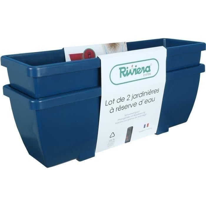 Jardinera RIVIERA EVA - Juego de 2 maceteros - Plástico - 57 cm - Azul Jardinera RIVIERA EVA - Juego de 2 maceteros - Plástico - 57 cm - Azul