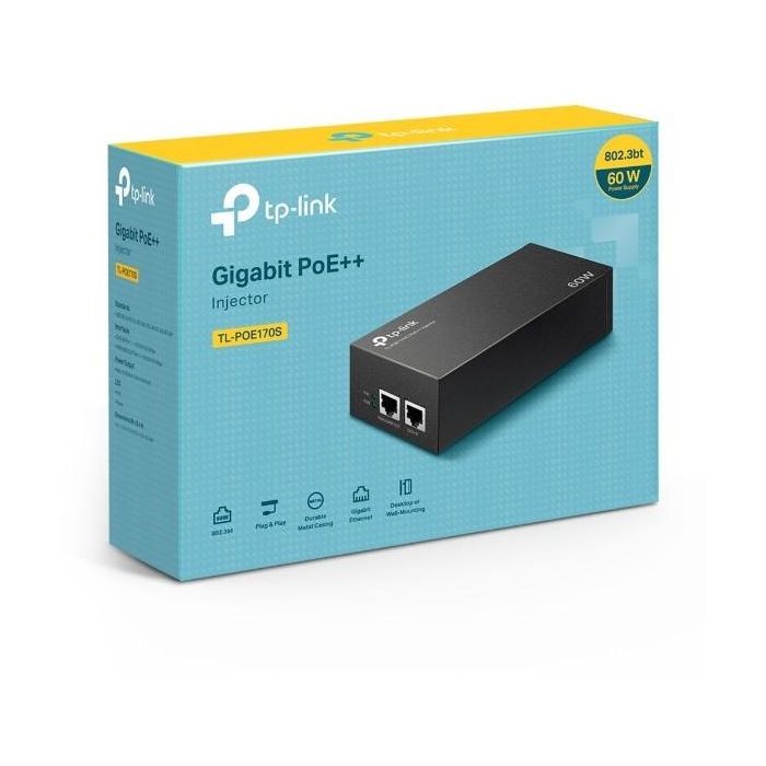 Tp-link Inyector PoE++ TL-POE170S, 60W, 2 Puertos Gigabit, IEEE802.3af/at/bt, Montaje en Pared/ Escritorio 2