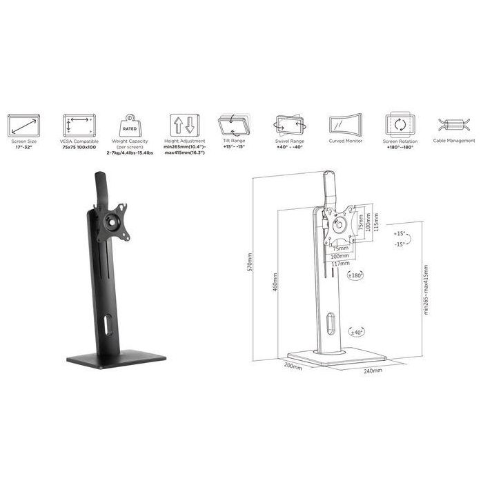 eSTUFF Soporte de Sobremesa Ergonómico para Monitor 13-27" VESA 100x100 con Altura Ajustable, Giro, Inclinación y Rotación 1 eSTUFF Soporte de Sobremesa Ergonómico para Monitor 13-27" VESA 100x100 con Altura Ajustable, Giro, Inclinación y Rotación 1