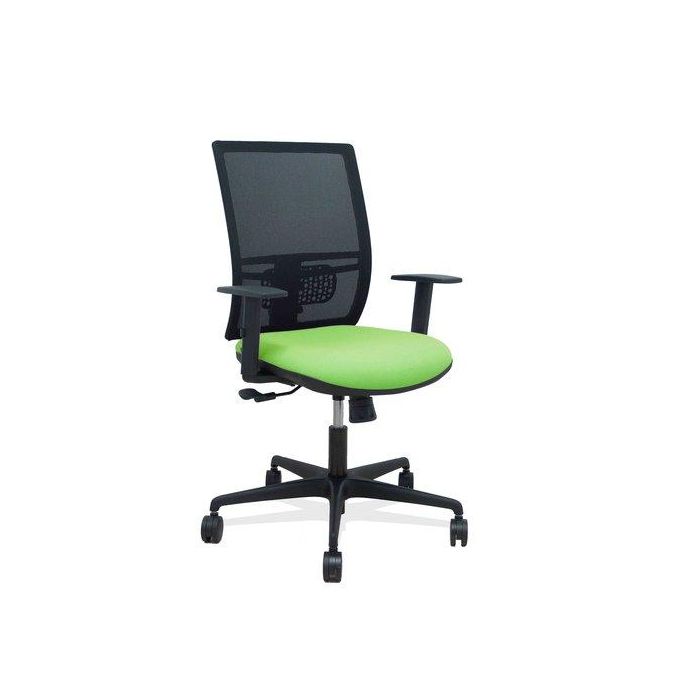 Silla Piqueras Y Crespo Yunquera Brazos Regulable Ergonomica Mecanismo Sincro Respaldo Malla Negra Asiento Tapizado Bali Pistacho