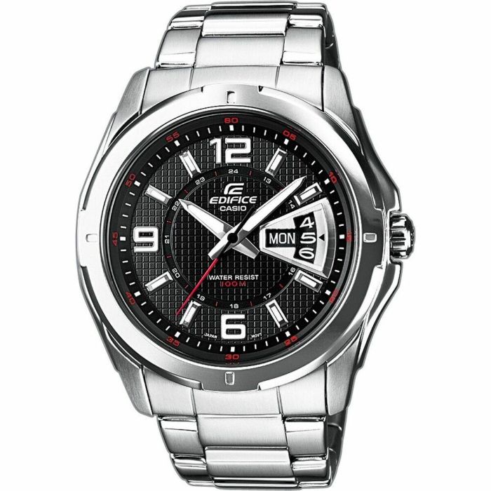 Casio EF-129D-1AVEF Reloj de Hombre, Acero Inoxidable Plateado, Esfera Negra Analógica, Movimiento Cuarzo, Sumergible 10 ATM