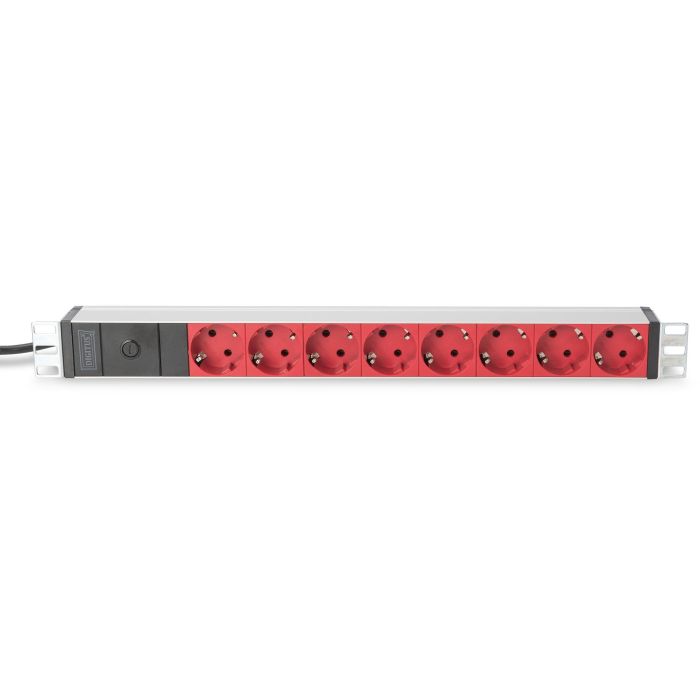 Digitus Regleta de enchufes 8 tomas Tipo F, perfil aluminio negro, conector C14 y cable 2m para rack 19" horizontal 1