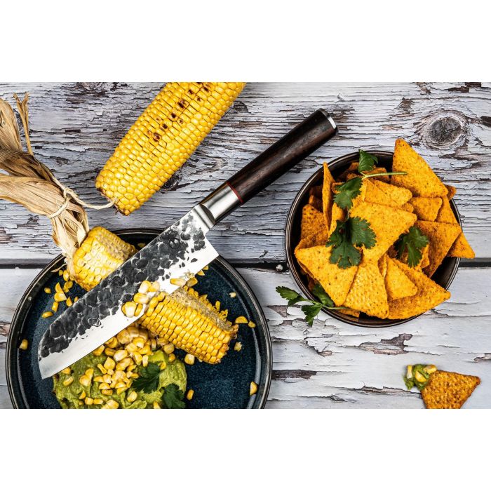 Forged FOR8720039623521 Cuchillo Santoku Forjado Acero Japonés 440C Mango Madera Dalbergia 18 cm