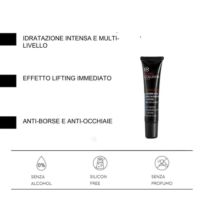 Collistar UOMO ATTIVI PURI Contorno Ojos Ácido Hialurónico y Cafeína para Hombre 15 ml 2