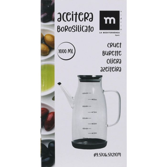 Aceitera de vidrio borosilicato 1000 ml con tapón de acero inoxidable - La Mediterranea (12 Unidades) 5 Aceitera de vidrio borosilicato 1000 ml con tapón de acero inoxidable - La Mediterranea (12 Unidades) 5