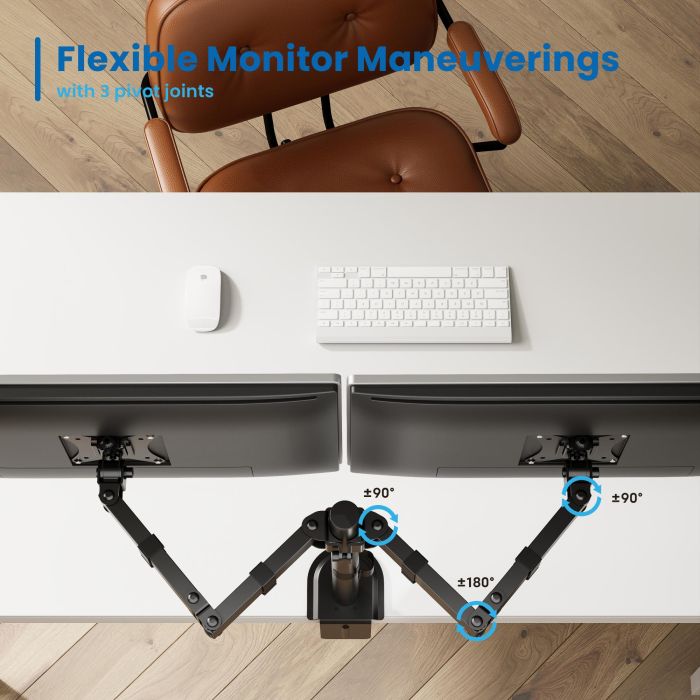 Ewent EW1512 Soporte de Escritorio Doble para 2 Monitores de hasta 32" y 8kg | VESA 75x75/100x100 Ergonómico con Ajuste de Altura y Giro 3