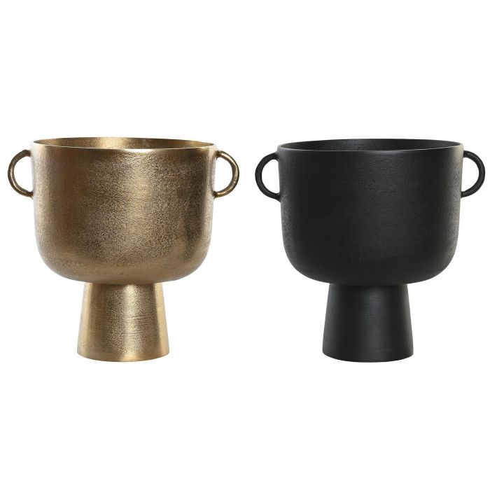 DKD Home Decor Jarrón de Decoración Moderno Negro Dorado Aluminio, 29x33x36 cm - Pack 2 Unidades Surtidas