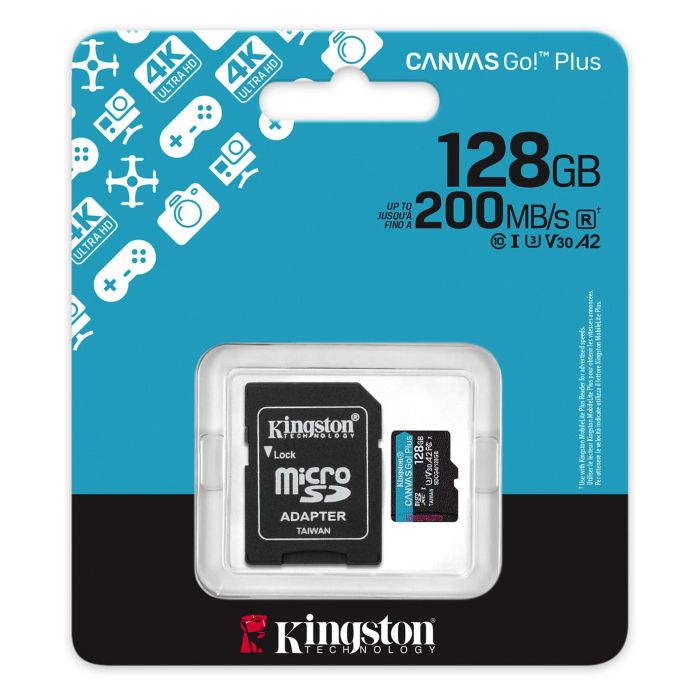 Kingston SDCG4/128GB Tarjeta MicroSDXC Canvas Go Plus de 128GB, Clase 10, U3, V30, A2 para Móviles, Drones y Cámaras Deportivas 4 Kingston SDCG4/128GB Tarjeta MicroSDXC Canvas Go Plus de 128GB, Clase 10, U3, V30, A2 para Móviles, Drones y Cámaras Deportivas 4