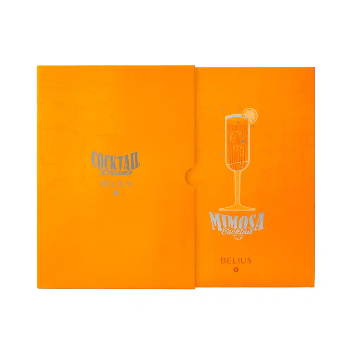 Belius Cocktails Bolígrafo y Tarjetero de Aluminio y Símil Piel, Naranja Plateado con Tinta Azul, Protección RFID, Caja Diseño 2