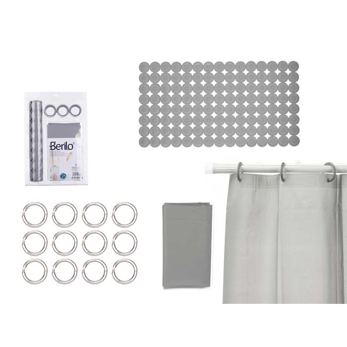 Set Baño Cortina Peva Y Alfombra Ducha Gris Berilo 28X42CM (12 Unidades) Set Baño Cortina Peva Y Alfombra Ducha Gris Berilo 28X42CM (12 Unidades)