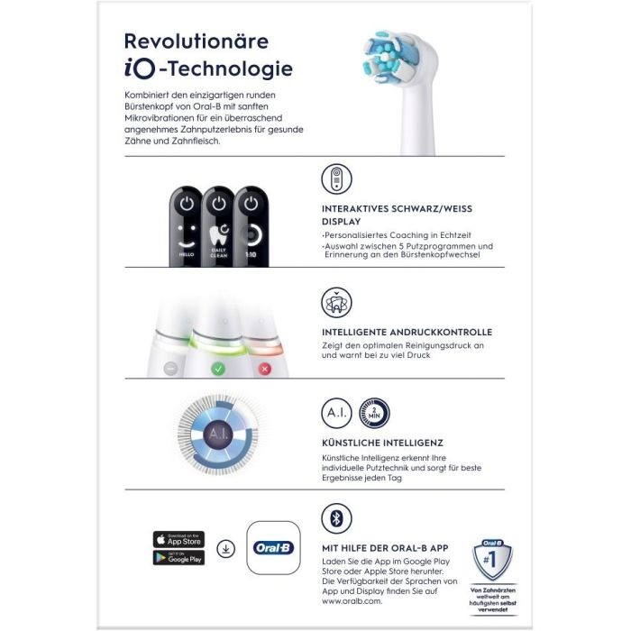 Oral-B 445234 iO Series 6 Blanco Cepillo Dental Eléctrico Vibratorio, 5 Modos, Sensor Presión, 2 Cabezales, Estuche Viaje 2