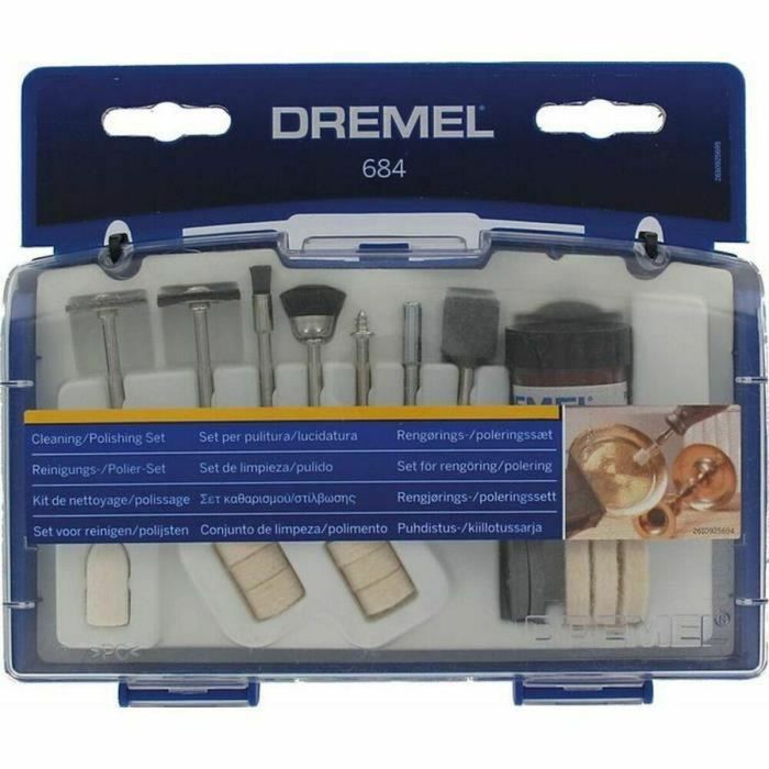 Dremel 684 Kit completo de limpieza y pulido, 20 piezas con estuche organizador, bandeja extraíble y 3 particiones
