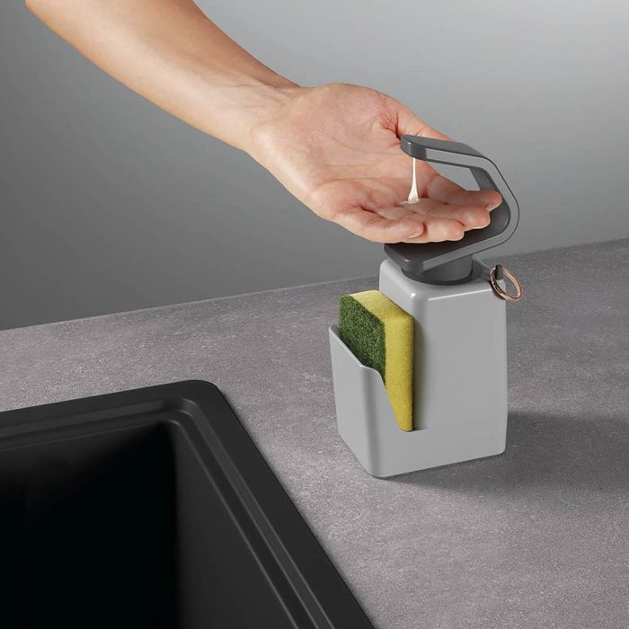 Metaltex Soap-tex Dispensador de jabón con Estropajero + Estropajo Plástico ABS Gris Antideslizante y Colgador 11x8x22 cm 3